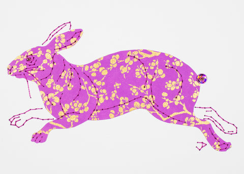 Rabbit in Gold Flowers on Mauve