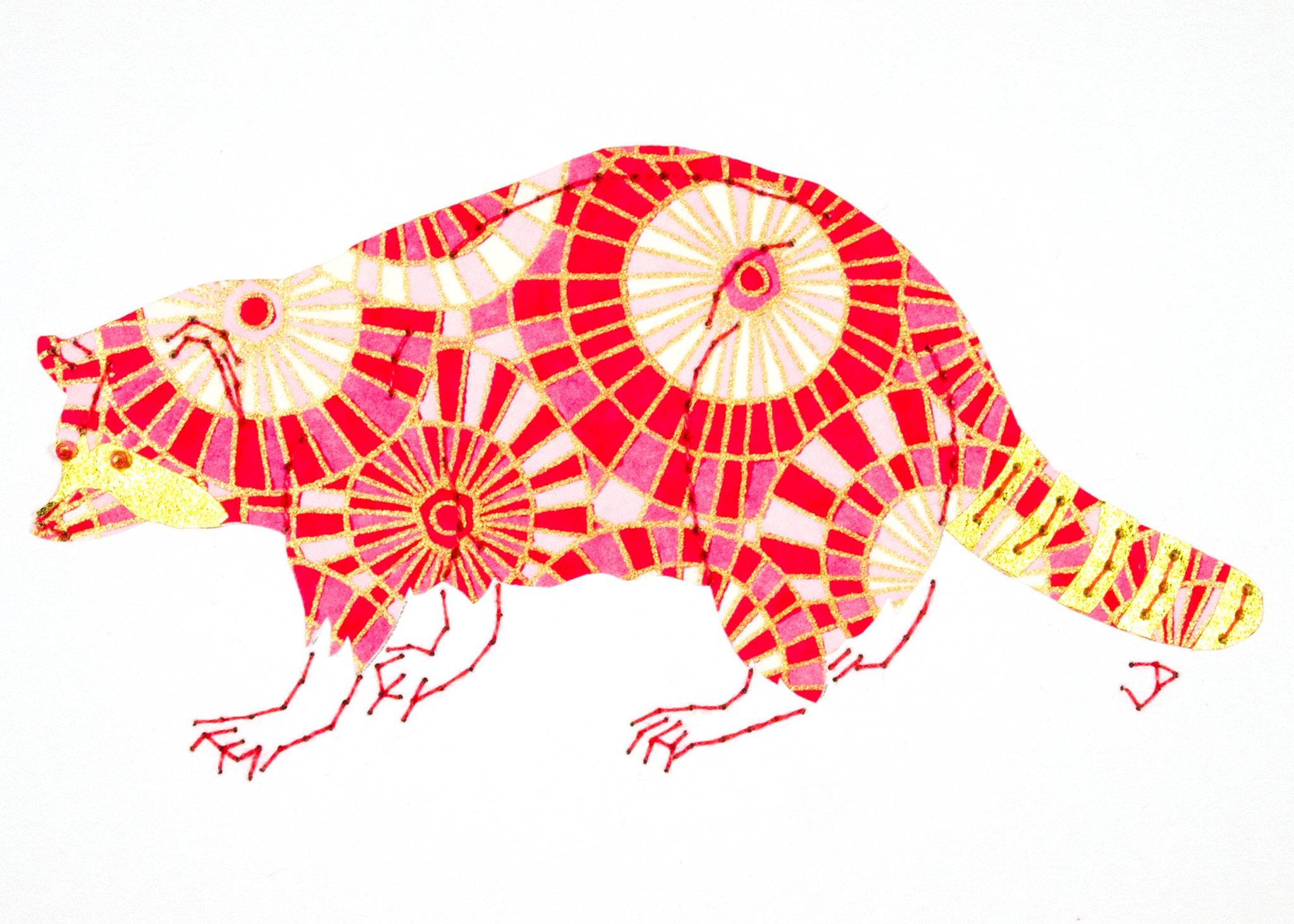 Raccoon in Pink & Gold Circles