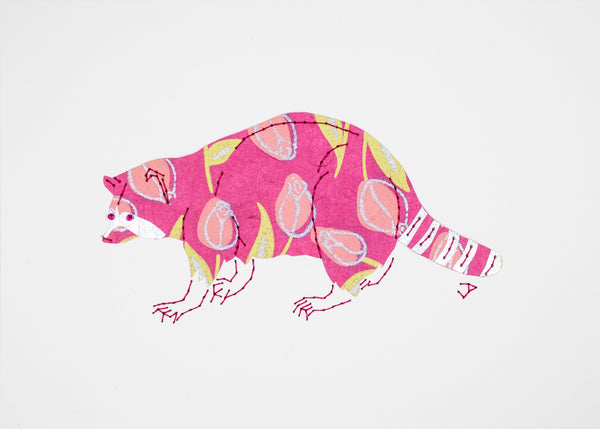 Raccoon in Pink with Flowers