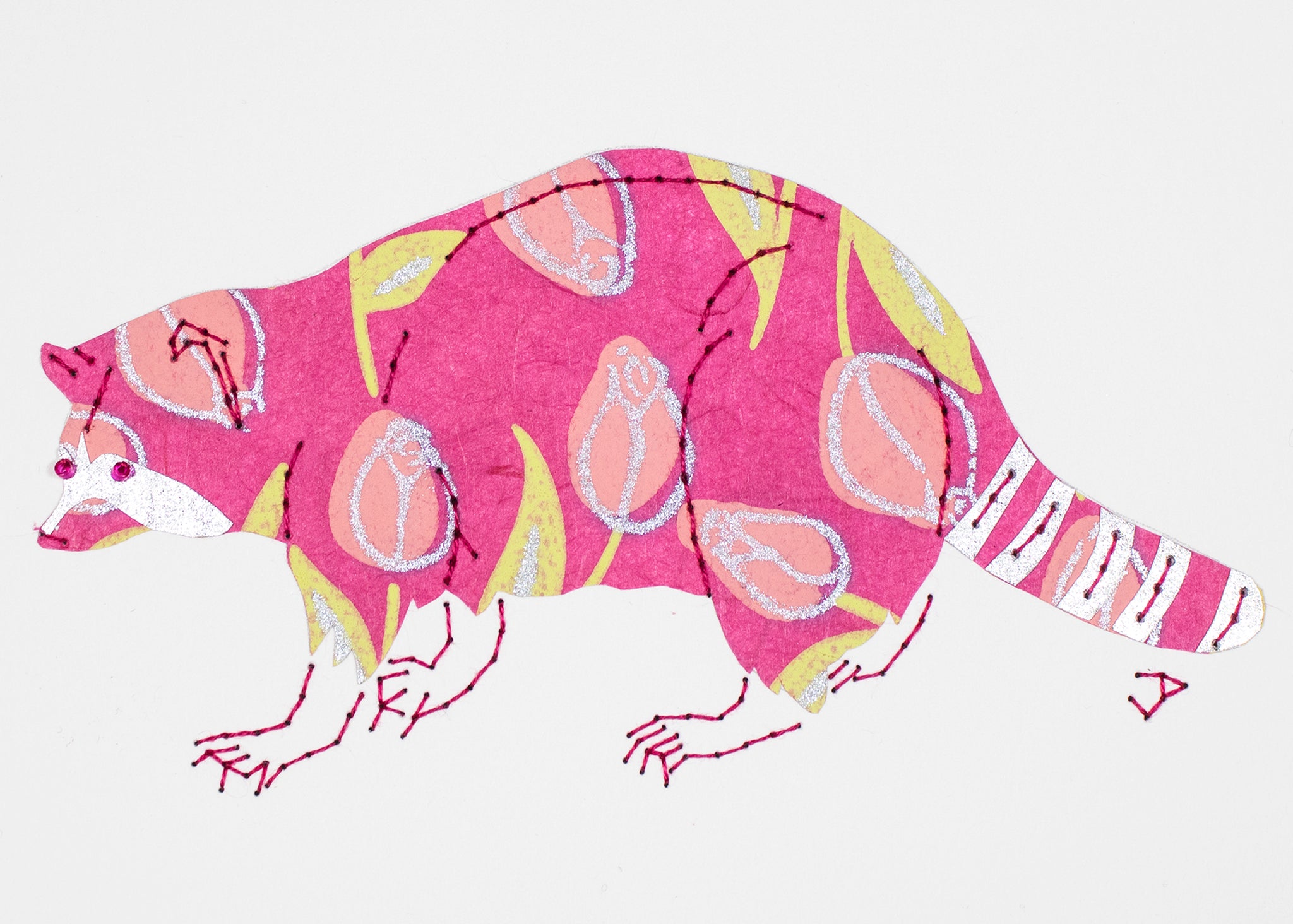 Raccoon in Pink with Flowers