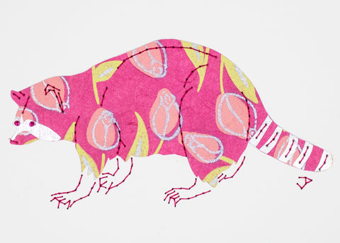 Raccoon in Pink with Flowers