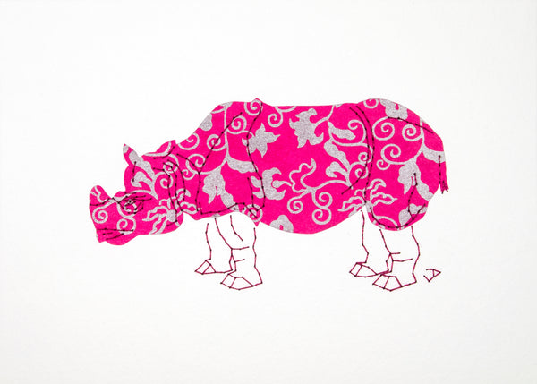 Rhinoceros in Silver & Magenta