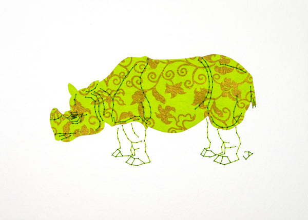 Rhinoceros in Bronze & Lime Green