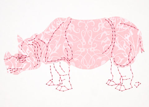 Rhinoceros in Pearl Filigree on Pale Pink