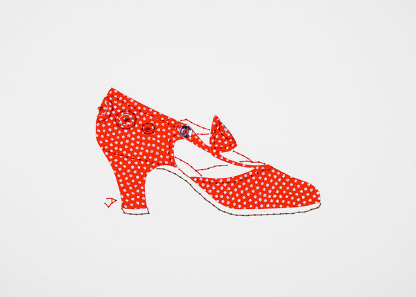 1925 Shoe in Silver Dots on Red