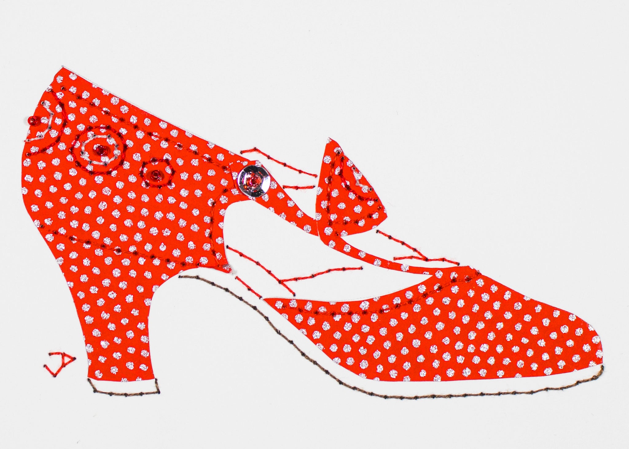 1925 Shoe in Silver Dots on Red