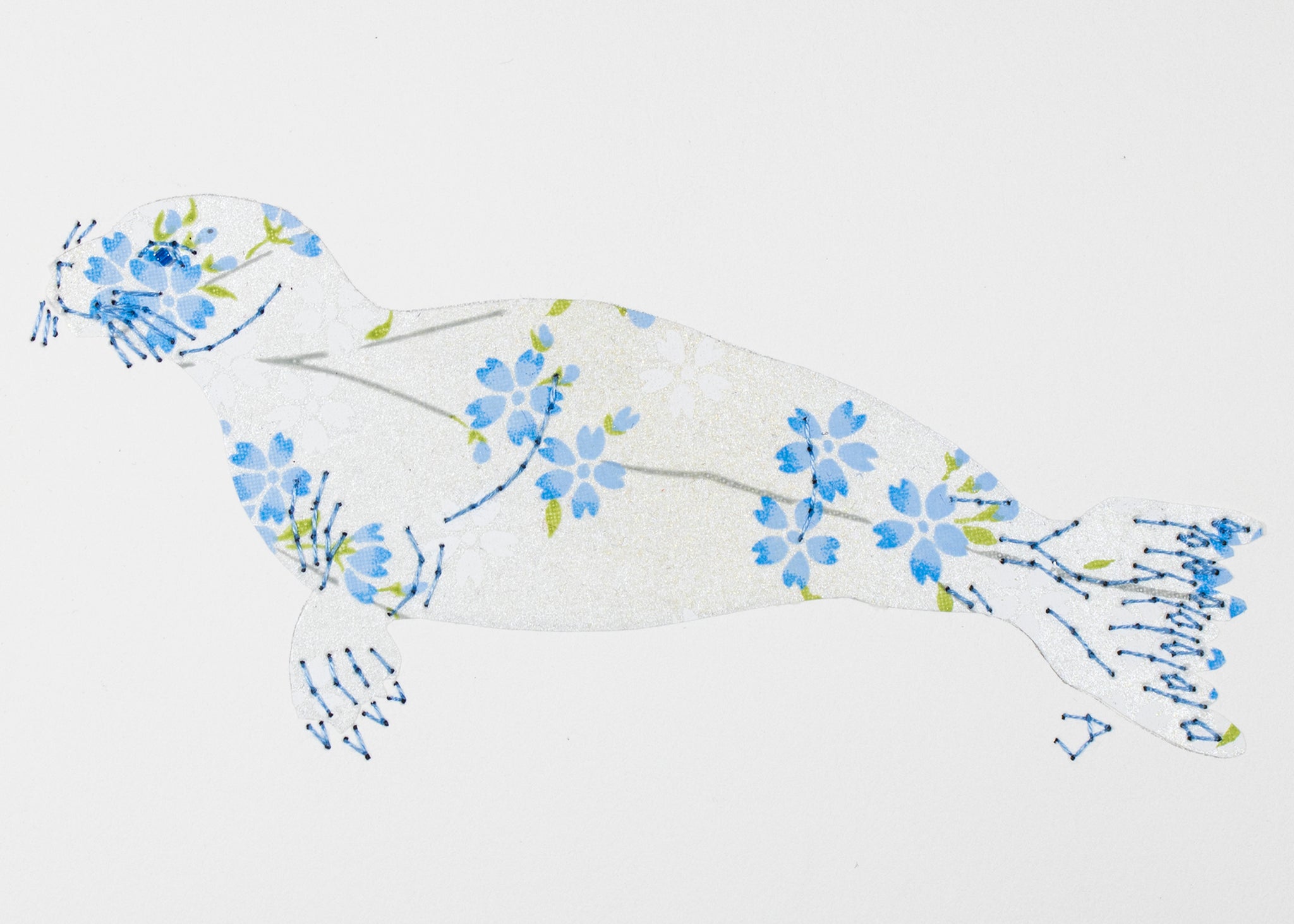 Seal in blue flowers on silver