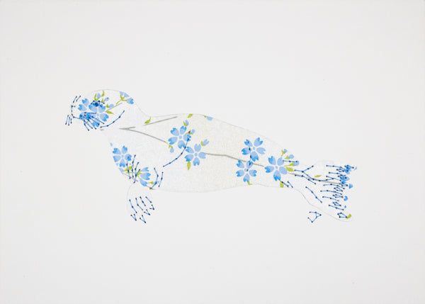 Seal in blue flowers on silver