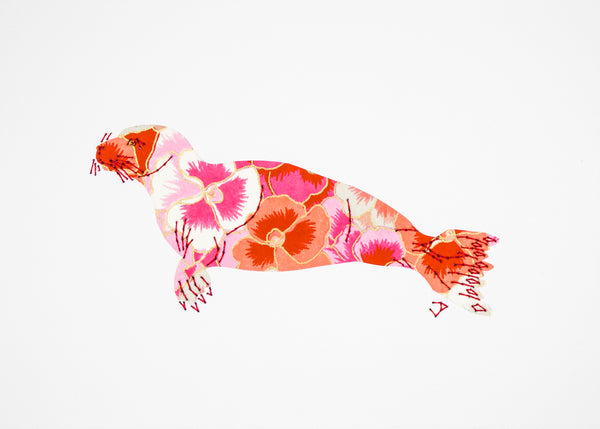 Seal in red & pink pansies
