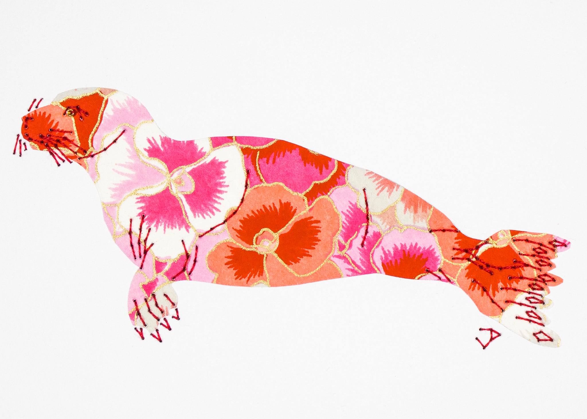 Seal in red & pink pansies