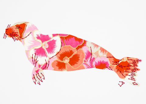 Seal in red & pink pansies