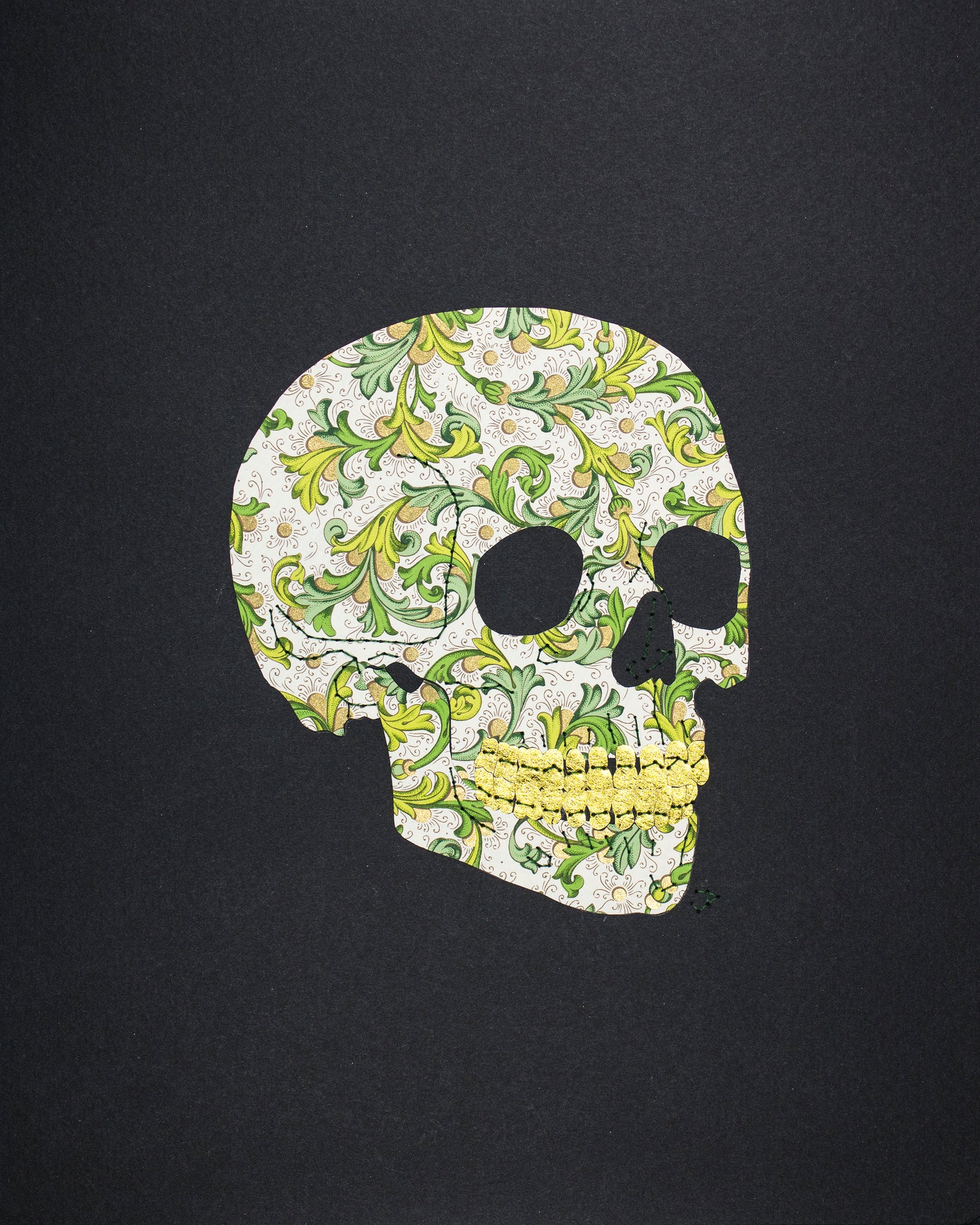 Skull in green & gold Italian filigree