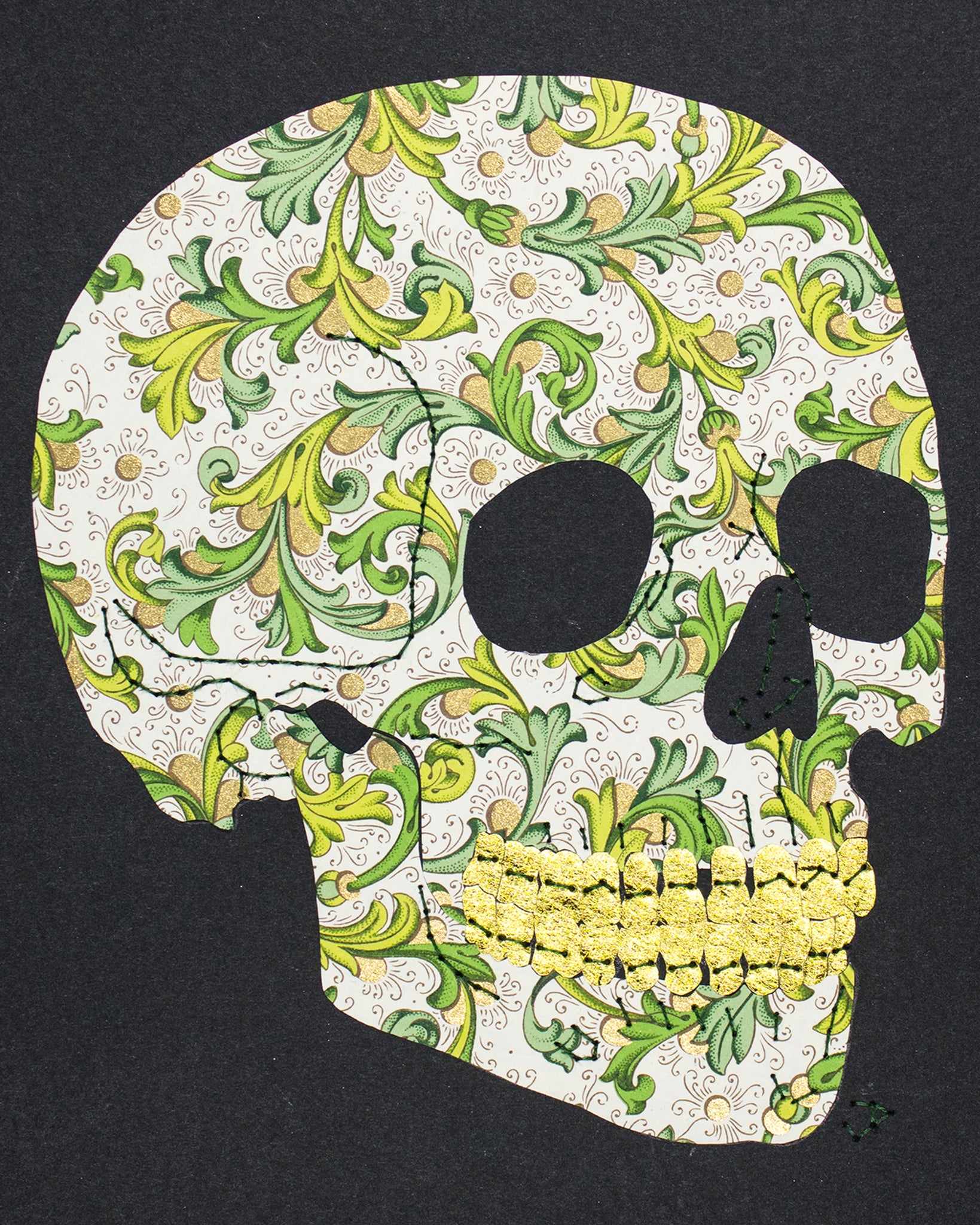 Skull in green & gold Italian filigree