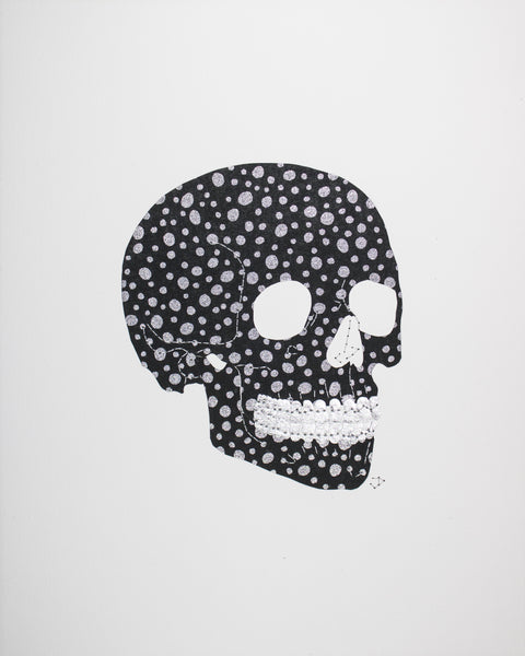 Skull in silver dots on black