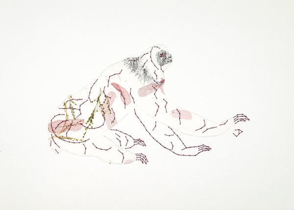 Sloth in Pale Wine Leaves, White & Silver