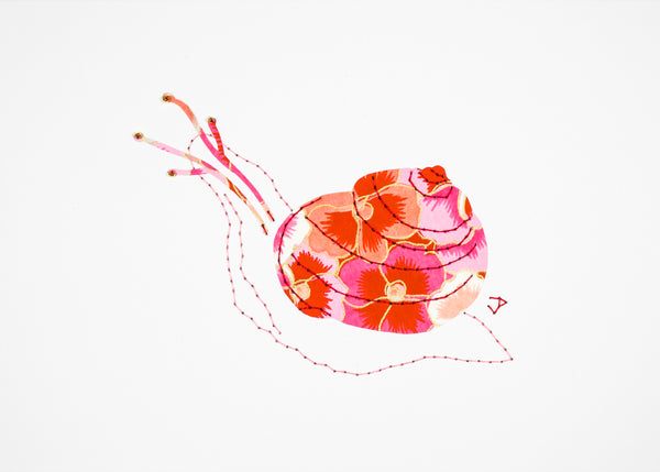 Garden Snail in Pink & Red Pansies