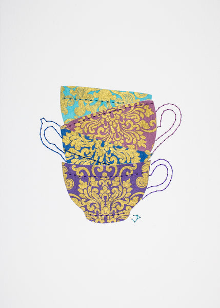Teacup stack in gold Nepalese filigree
