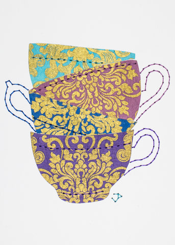 Teacup stack in gold Nepalese filigree