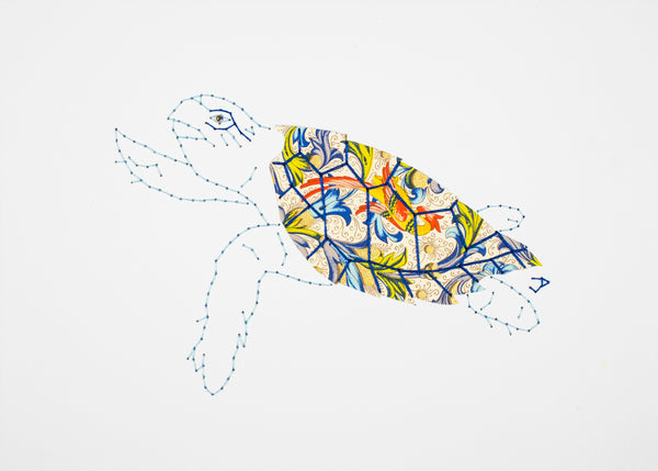 Hawksbill Turtle in Florentine Arabesques & Birds
