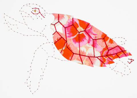Hawksbill Turtle in pink & red pansies