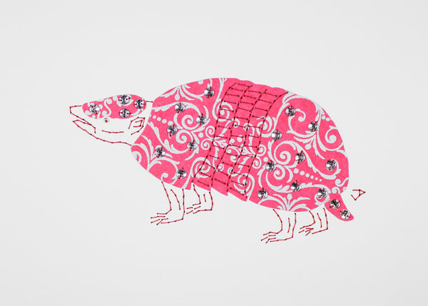 Armadillo in Silver Filigree on Pink