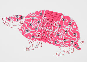 Armadillo in Silver Filigree on Pink