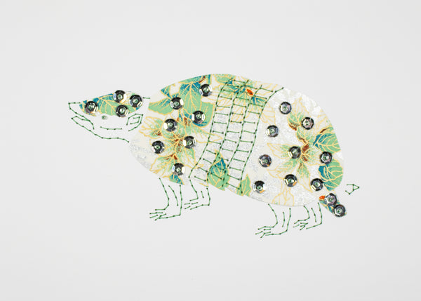 Armadillo in Green Leaves & Silver