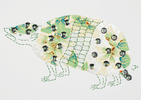 Armadillo in Green Leaves & Silver