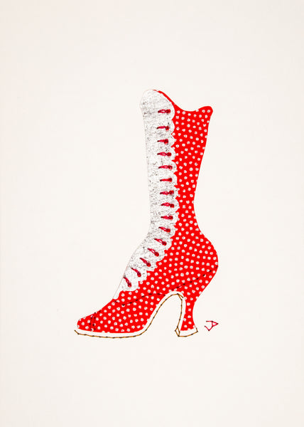 1890s Boot in Red with Silver Dots