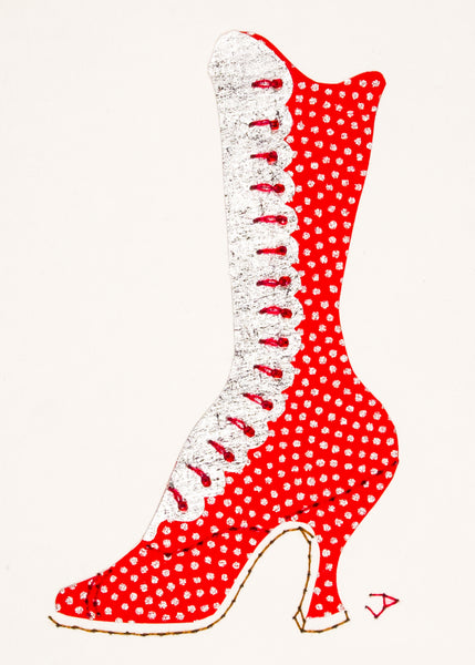 1890s Boot in Red with Silver Dots