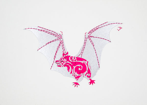 Vampire Bat in Bright Pink & Silver