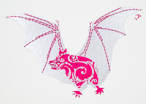 Vampire Bat in Bright Pink & Silver