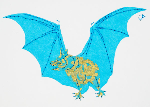 Vampire Bat in Turquoise & Gold