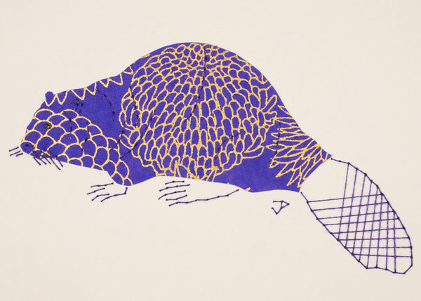 Beaver in Gold on Periwinkle