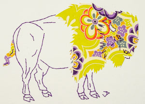 Bison in 1960s Flowers on Lime Green