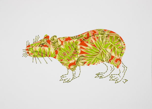 Capybara in Green Palms on Red