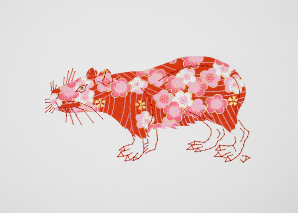 Capybara in Pink Flowers on Red