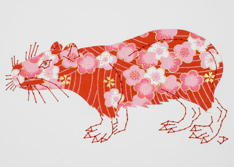 Capybara in Pink Flowers on Red