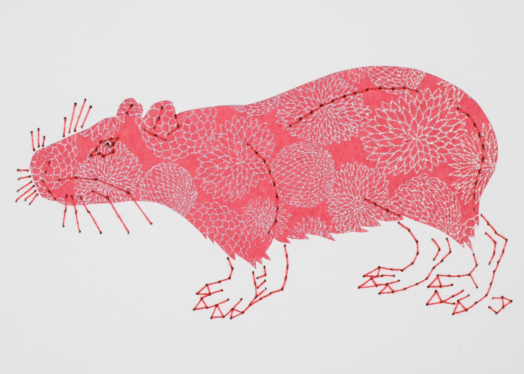 Capybara in Silver Blooms on Pink