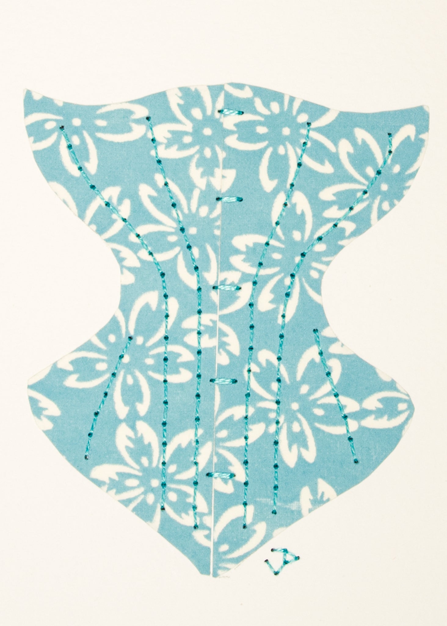 Victorian Corset in  White Flowers on Turquoise Blue