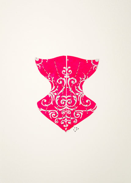 Victorian Corset in Silver Filigree on Bright Pink