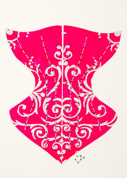 Victorian Corset in Silver Filigree on Bright Pink