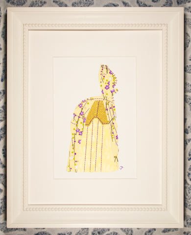 Dress #002: Victorian dress in pale yellow, gold, and purple