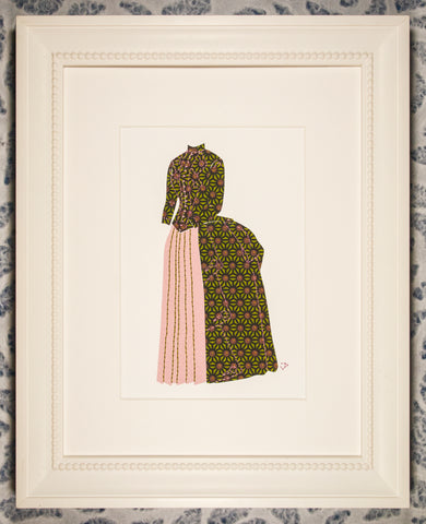 Dress #004: Victorian dress in black, lime and pale rose