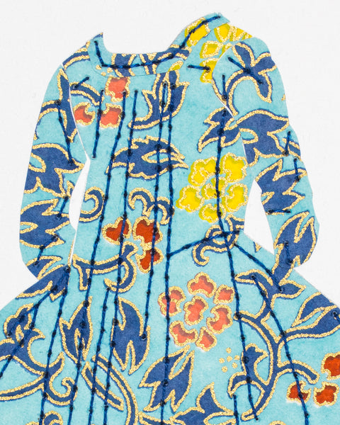 Dress #086.2: Robe à la française in blue with flowers