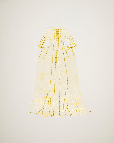 Dress #013.3: Robe à la française in ivory and gold: back view. 2017