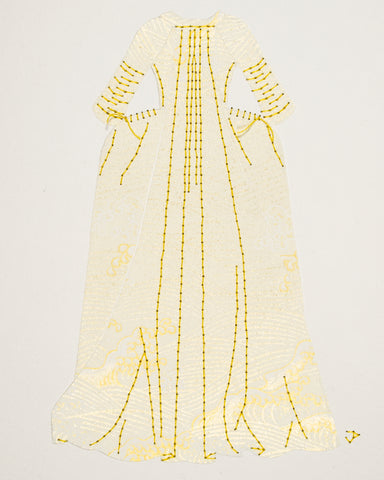 Dress #013.3: Robe à la française in ivory and gold: back view. 2017