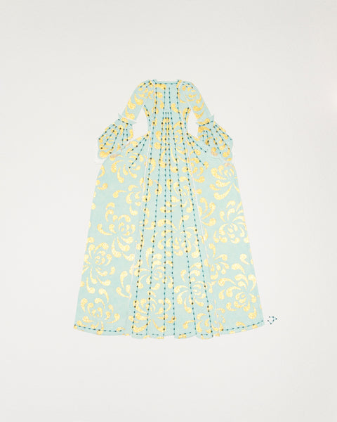 Dress #007: Robe à la française in gold and turquoise: rear view. 2014