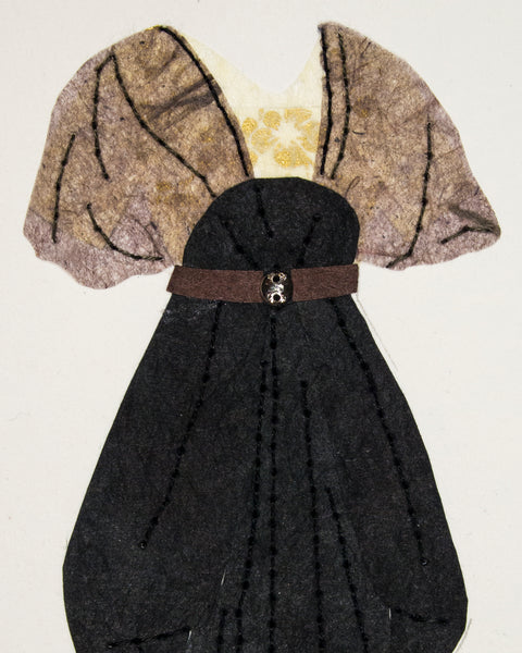 Dress #081: Edwardian dress in black with brown belt. 2019