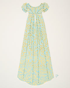 Dress #009: Regency dress in mint and gold: rear view. 2014